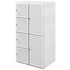 White Portable Wardrobe – Foldable Clothes Storage Organizer with 5 Compartments & Hanging Rod (United States & Canada Delivery Only)-6
