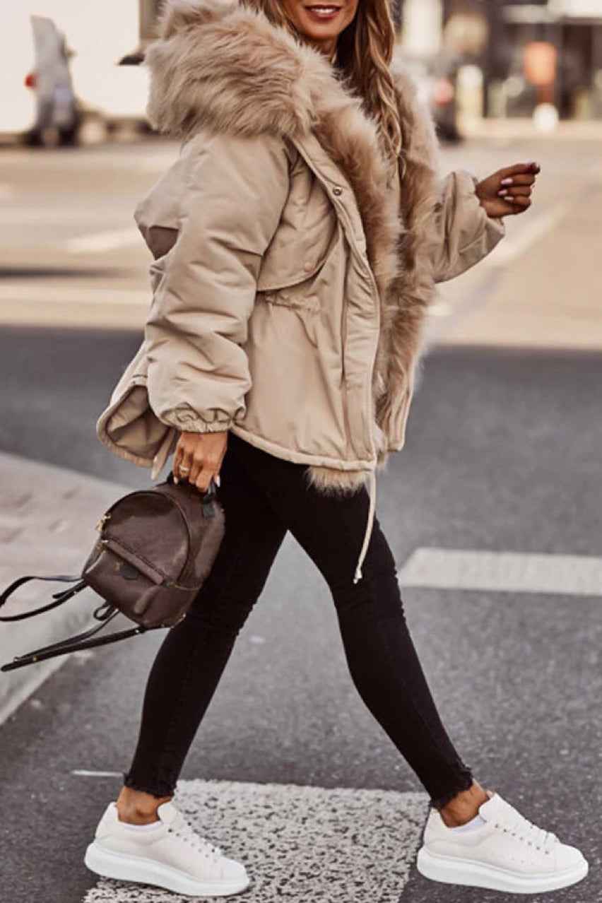 Ladies New Fur Collar Parka Cotton-Padded Jacket-3