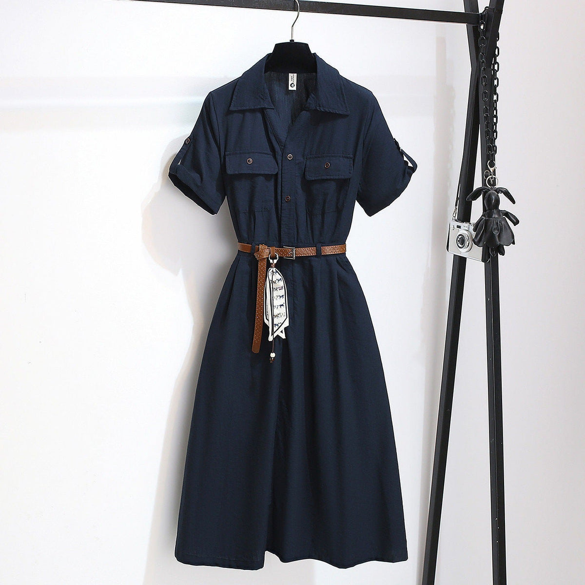 Women’s Summer Waist-Cinching A-Line Shirt Dress – Casual Button-Up Flare Dress-8