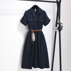 Women’s Summer Waist-Cinching A-Line Shirt Dress – Casual Button-Up Flare Dress-8