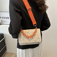 Women's Straw Small Square Crossbody Bag with Acrylic Chain-5
