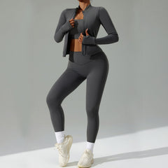 Three-Piece Running & Workout Set – Quick-Dry Sportswear with Cardigan-10