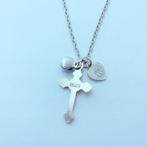 Crucifix with Heart Shaped Miraculous Medal and Blue Gem-2
