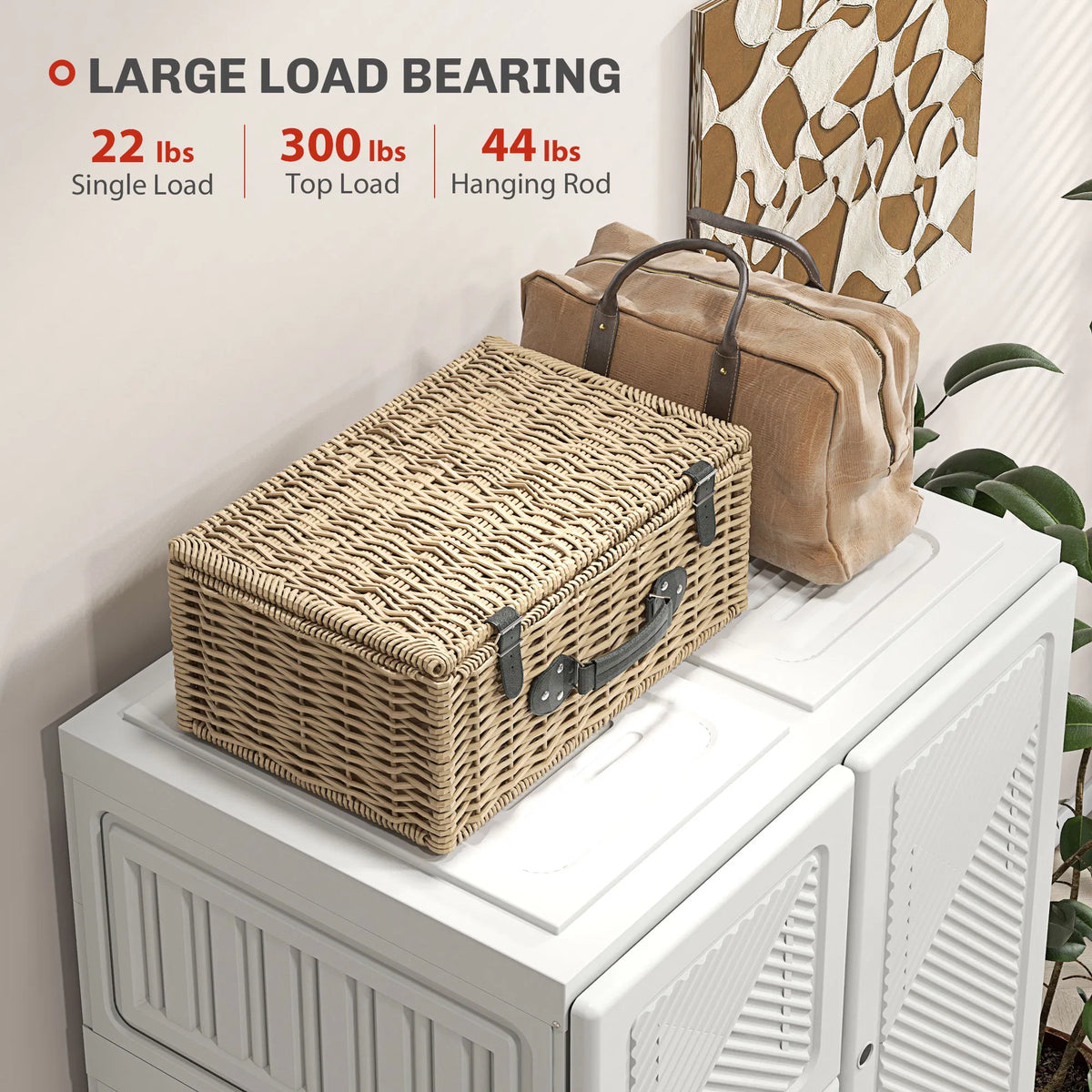 White Portable Wardrobe – Foldable Clothes Storage Organizer with 5 Compartments & Hanging Rod (United States & Canada Delivery Only)-3
