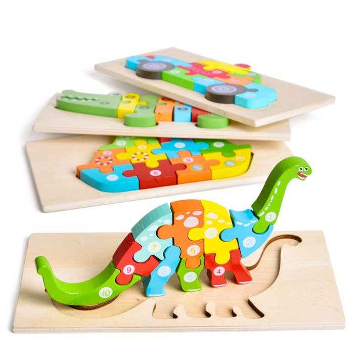 Fun Little Toys - 4-Pack Wooden Puzzles for Toddlers - Ages 2–4-4