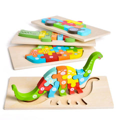Fun Little Toys - 4-Pack Wooden Puzzles for Toddlers - Ages 2–4-4