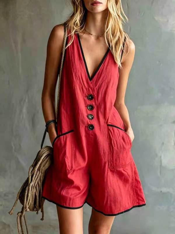 Casual Loose-fit Button-down Womens Jumpsuit-8