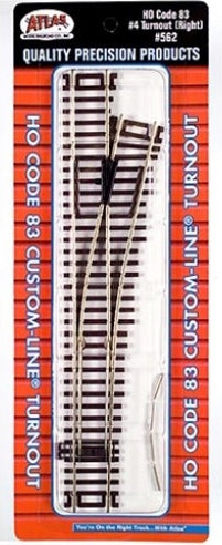 Atlas HO Code 83 Customline #4 Right Hand Turnout Brown Ties Nickel Silver-1