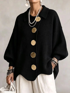 Women’s Button-Down Knit Cardigan – Lapel Collar Long-Sleeve Loose-Fit Fall & Winter Sweater-11
