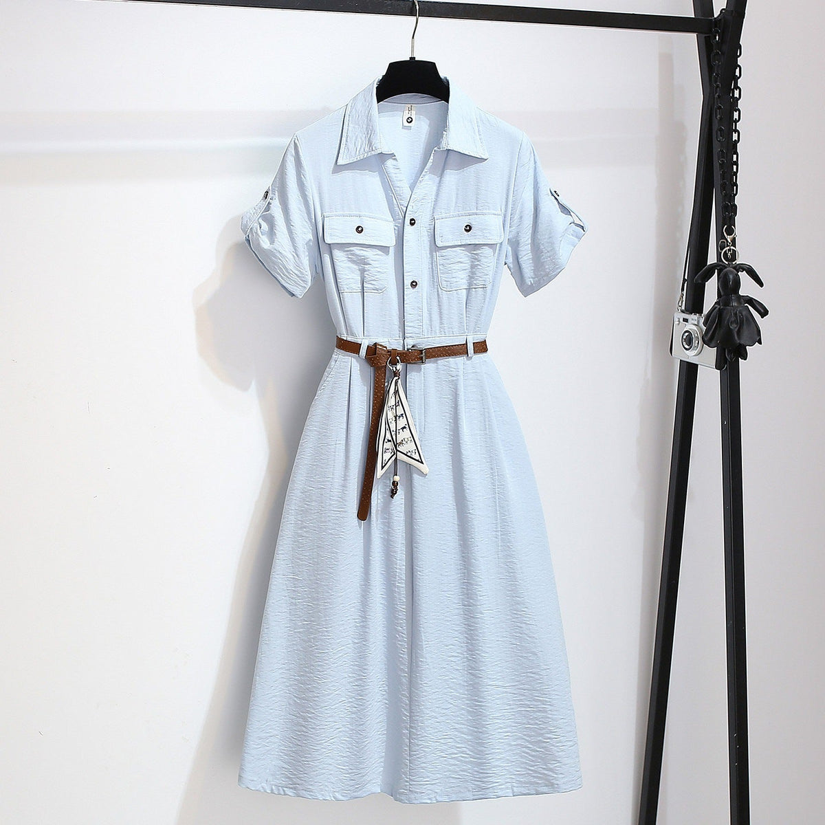 Women’s Summer Waist-Cinching A-Line Shirt Dress – Casual Button-Up Flare Dress-6