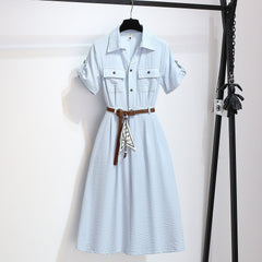 Women’s Summer Waist-Cinching A-Line Shirt Dress – Casual Button-Up Flare Dress-6