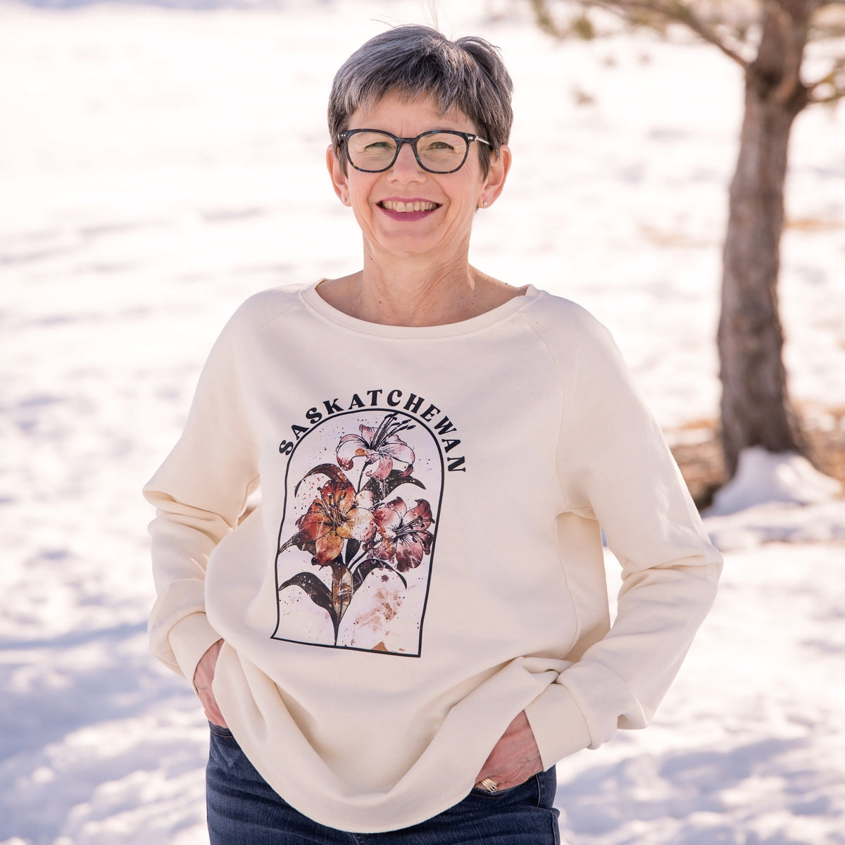 Watercolor Prairie Lily Premium Women's Sweatshirt | Saskatchewan Apparel-1