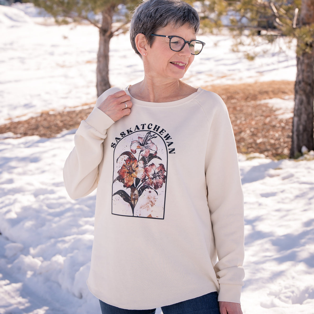 Watercolor Prairie Lily Premium Women's Sweatshirt | Saskatchewan Apparel-2