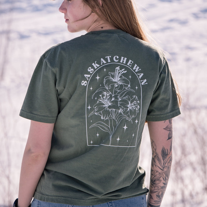 Line Art Prairie Lily Unisex T-shirt | Saskatchewan Apparel-2