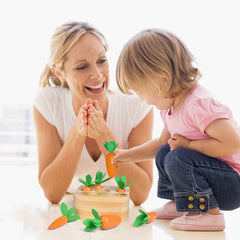Fun Little Toys - Wooden Carrot Harvest Shape & Size Sorting Game - Ages 3+-7
