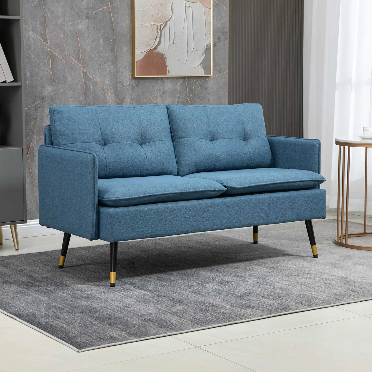 55-Inch Dark Blue Loveseat Sofa – Button-Tufted Upholstered Couch for Bedroom & Small Spaces (United States & Canada Delivery Only)-5