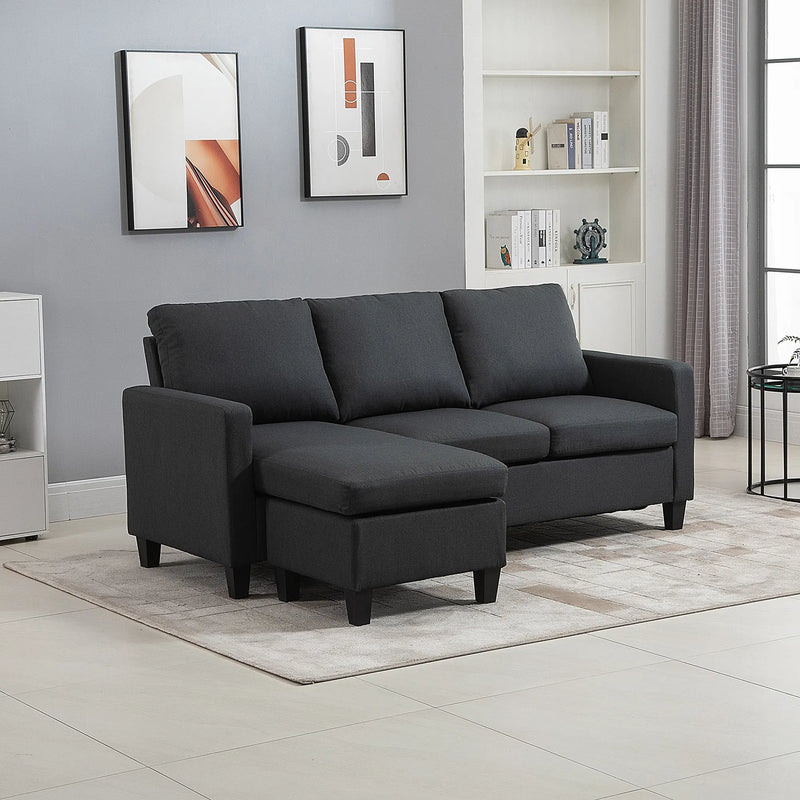 Dark Grey L-Shape Sectional Sofa with Ottoman – Modern Corner Couch for Living Room (United States & Canada Delivery Only)-6