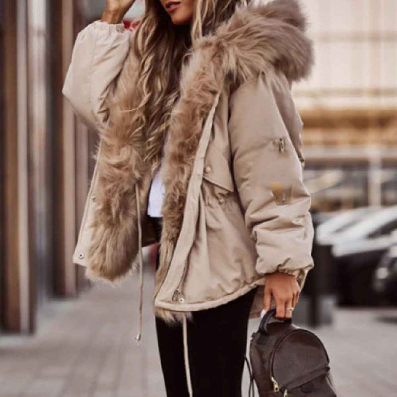 Ladies New Fur Collar Parka Cotton-Padded Jacket-1
