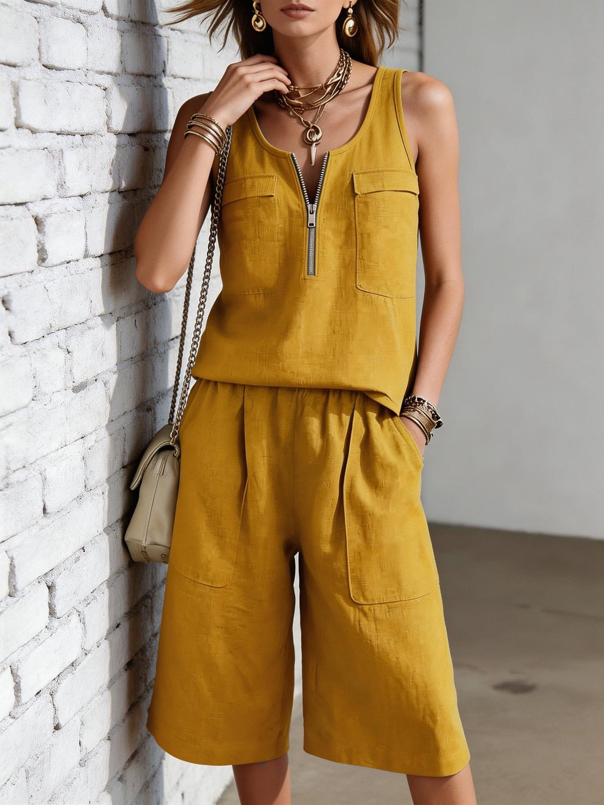 Sleeveless Tank Top And Straight-leg Capri Pants Casual Set-5