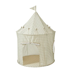 Recycled Fabric Play Tent Castle | Gingham Beige | 3 Sprouts-2