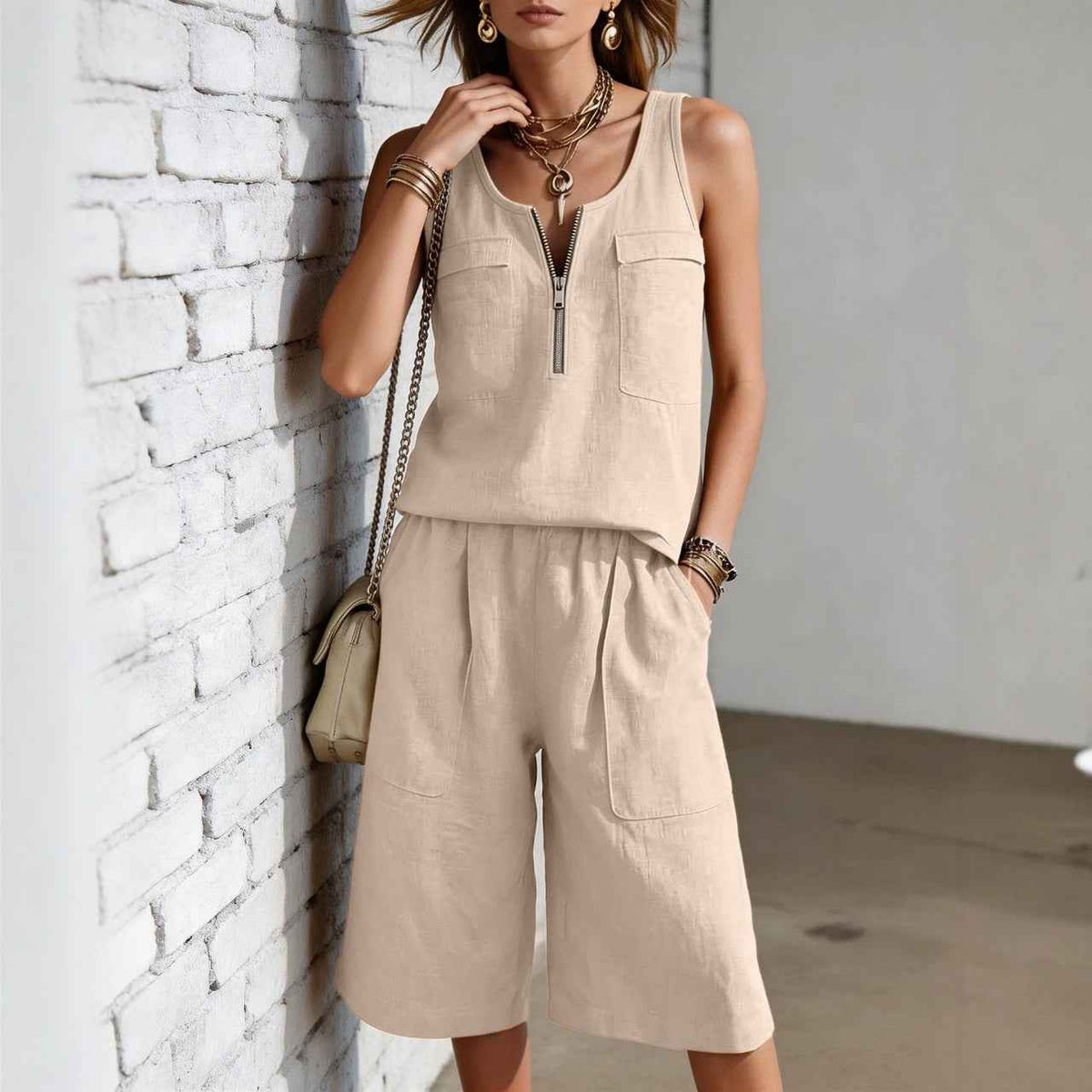 Sleeveless Tank Top And Straight-leg Capri Pants Casual Set-1