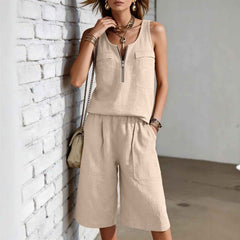 Sleeveless Tank Top And Straight-leg Capri Pants Casual Set-1
