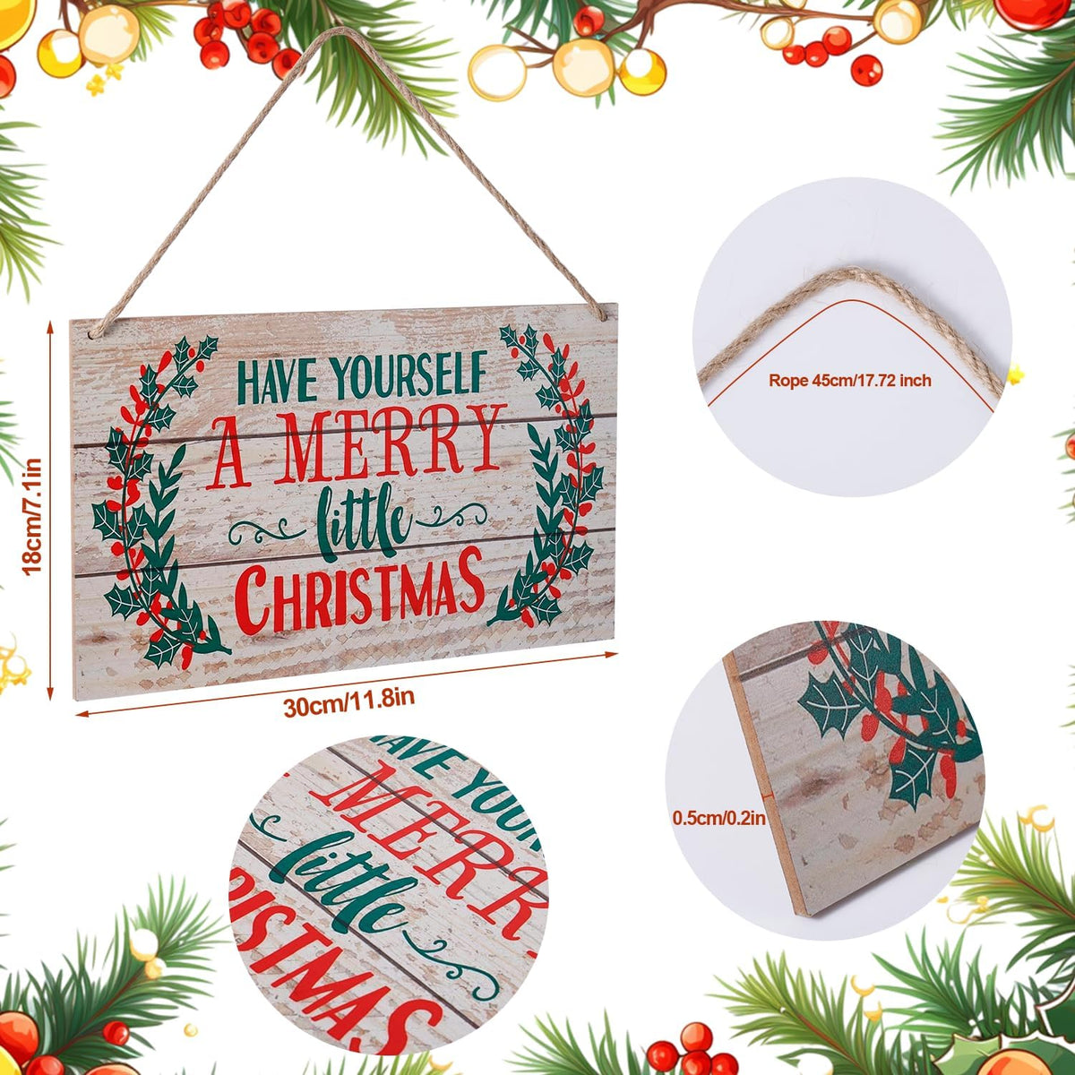 Merry Christmas Wooden Door Hanging Sign 11.8 × 7.1 in – Holiday Home & Office Decor (Canada Delivery Only)-4
