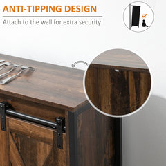 Industrial Rustic Brown Buffet Cabinet – Kitchen Sideboard with Sliding Barn Doors, 3 Drawers & Adjustable Shelves (United States & Canada Delivery Only)-4