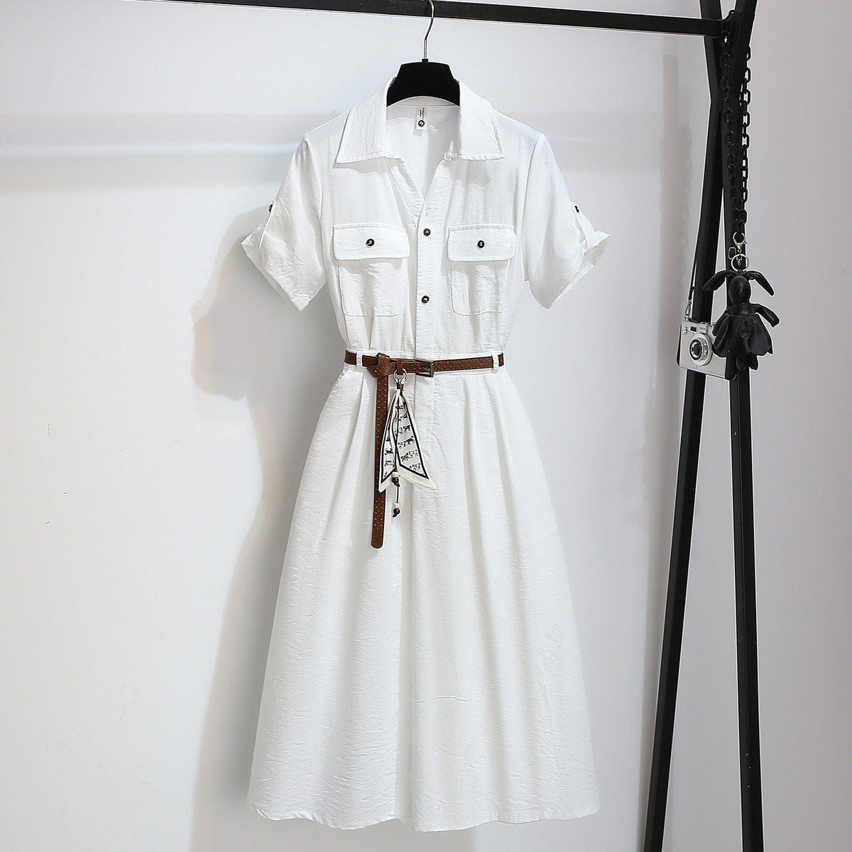 Women’s Summer Waist-Cinching A-Line Shirt Dress – Casual Button-Up Flare Dress-3