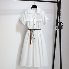 Women’s Summer Waist-Cinching A-Line Shirt Dress – Casual Button-Up Flare Dress-3