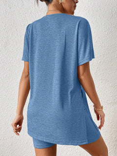 Women's Casual Solid Color Batwing Sleeve Tunic Top & Shorts Two-Piece Set-8