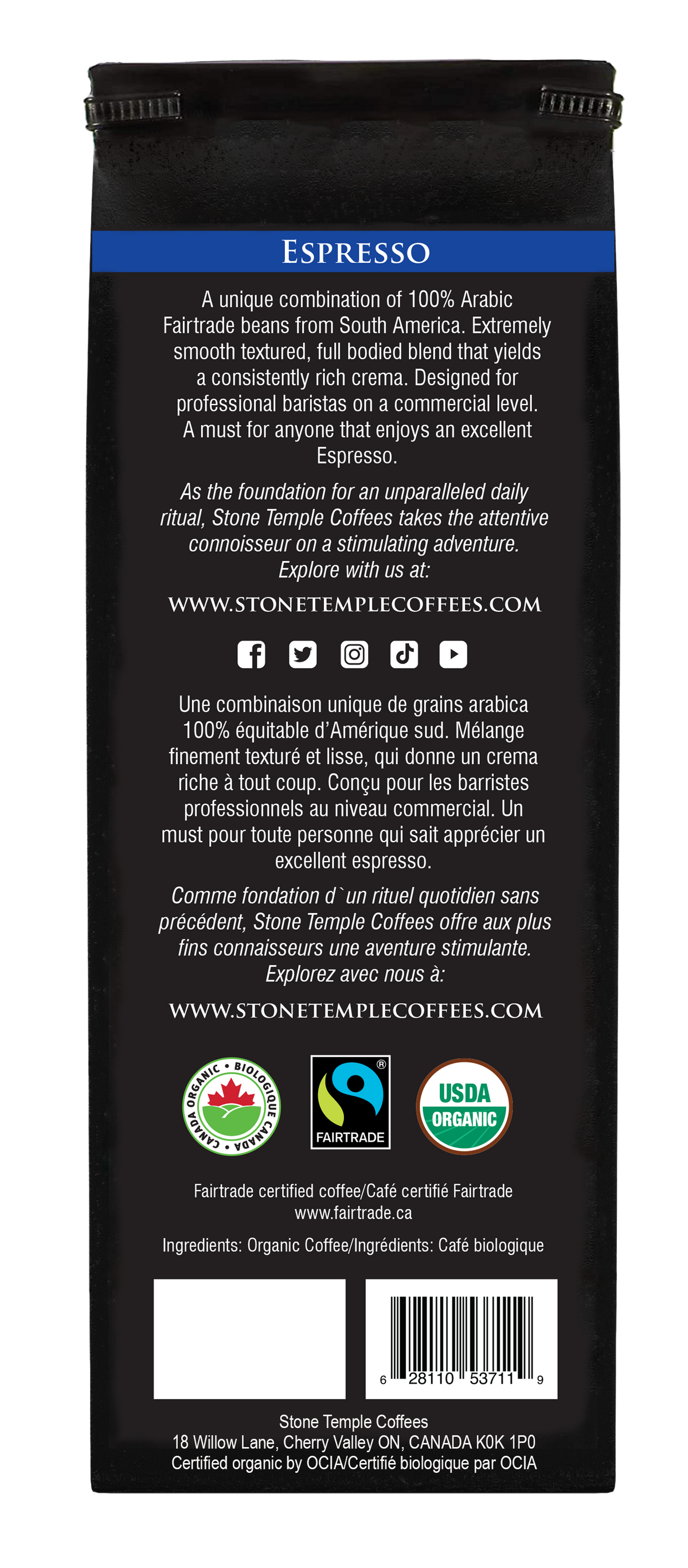 Espresso - Ground, Espresso Roast, Certified Organic OCIA/ Fairtrade Coffee 1lb/454g-3