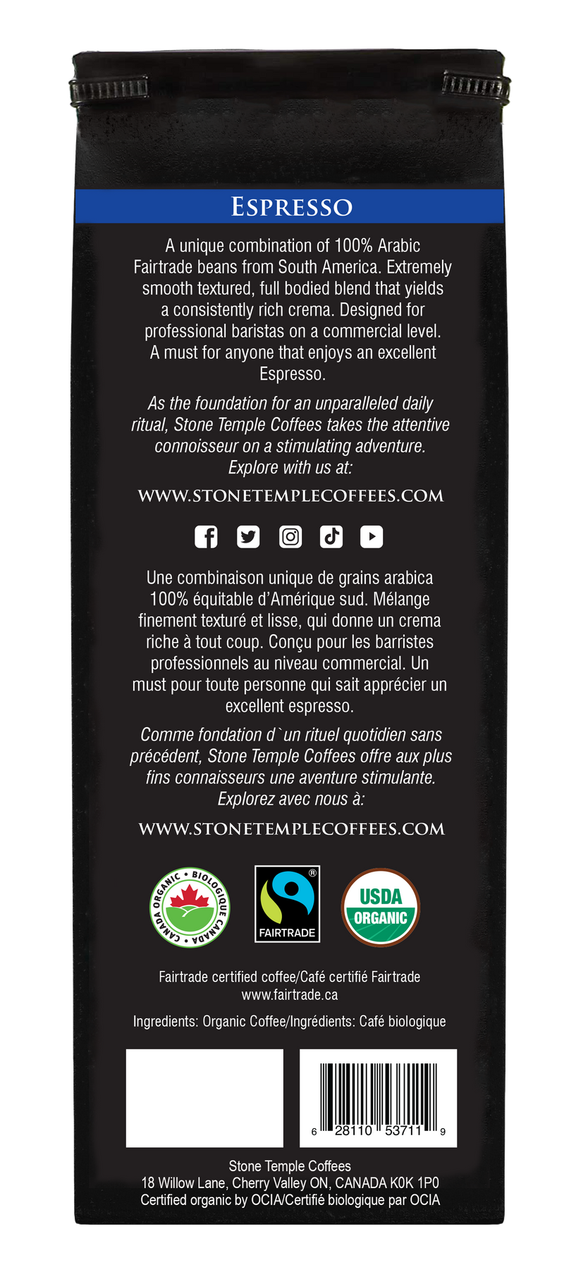 Espresso - Whole Bean, Espresso Roast, Certified Organic OCIA/ Fairtrade Coffee 1lb/454g-3
