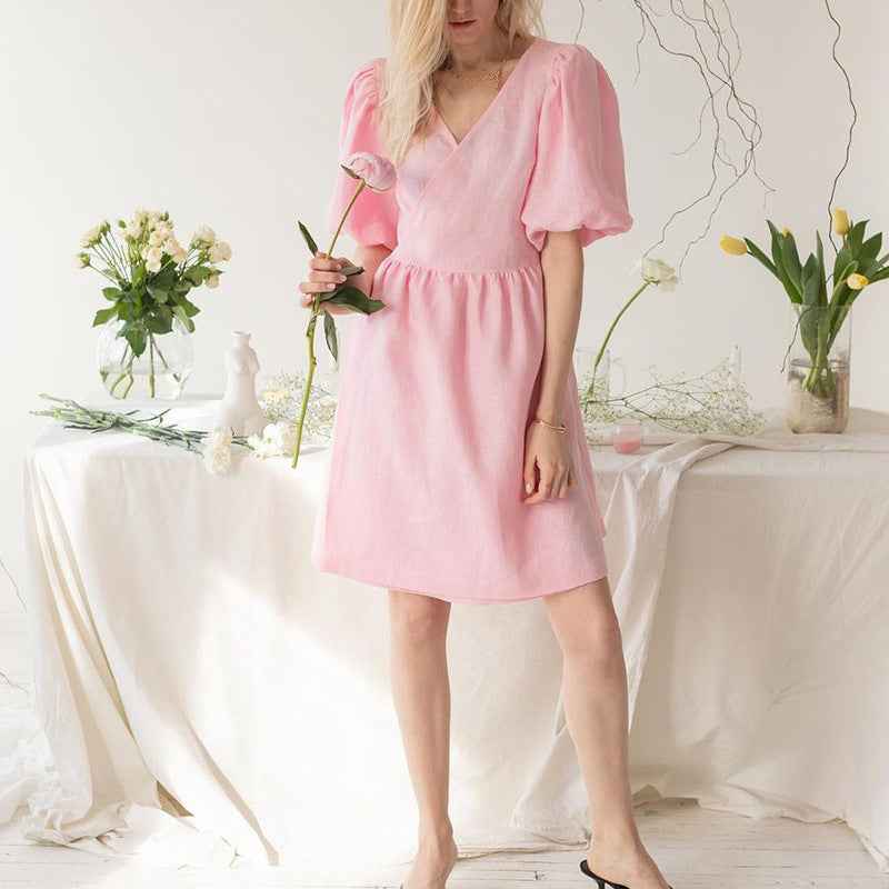 Women’s V-Neck Half-Sleeve Loose Dress – Relaxed-Fit Casual Summer Midi Dress-5