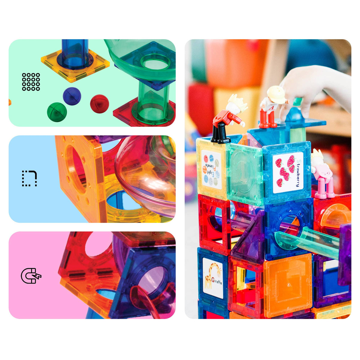 PicassoTiles - PicassoTiles Magnetic Marble Run Set: 70-Piece Set - Ages 3+-5