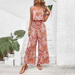 Women's Printed Square-Neck Camisole Cropped Jumpsuit-3
