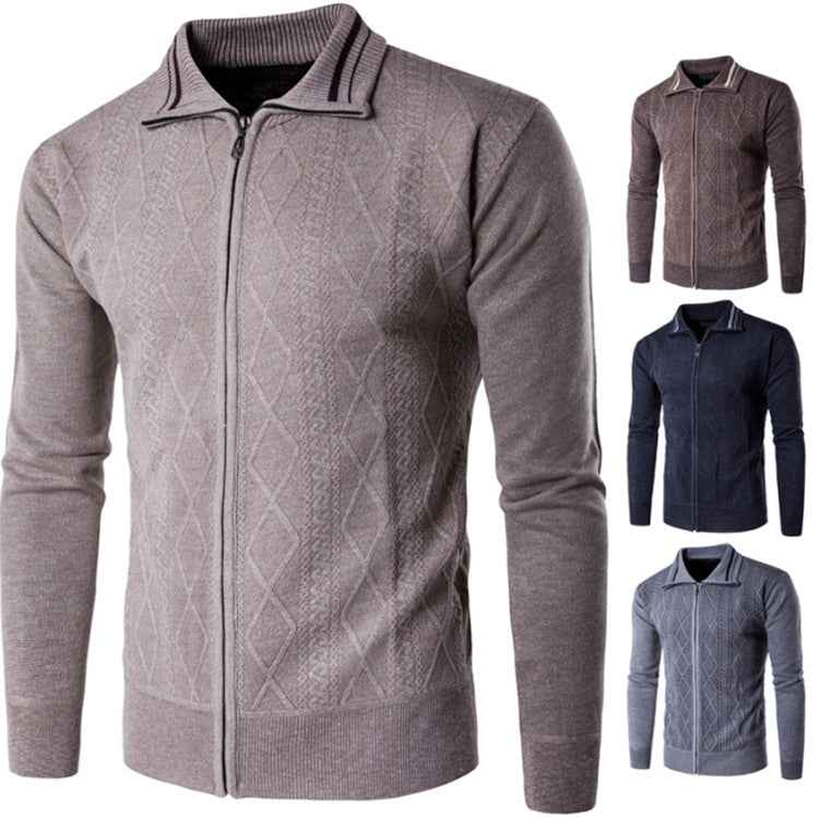 Men's Thickened Cotton Cardigan Zipper Lapel Sweater-5