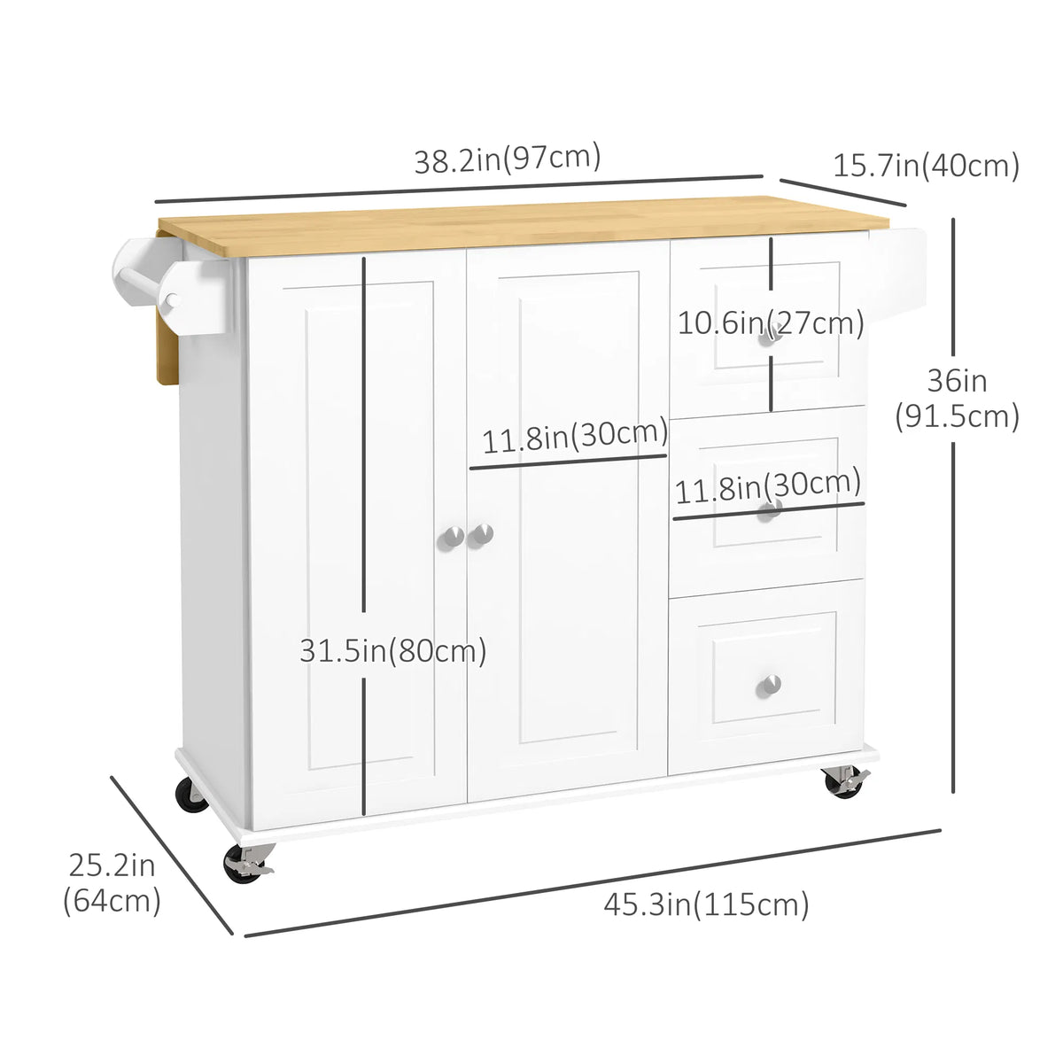 Rolling Kitchen Island Cart with Drop Leaf – 3 Drawers, Cabinet, Spice Rack & Towel Rack (United States & Canada Delivery Only)-4