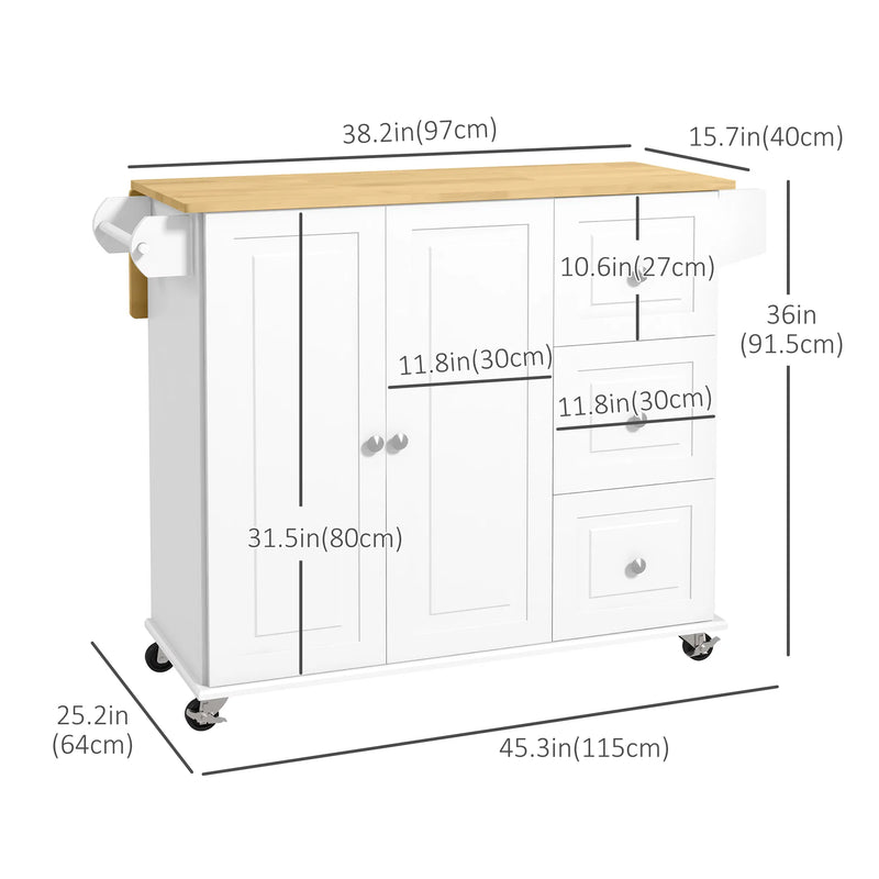 Rolling Kitchen Island Cart with Drop Leaf – 3 Drawers, Cabinet, Spice Rack & Towel Rack (United States & Canada Delivery Only)-4
