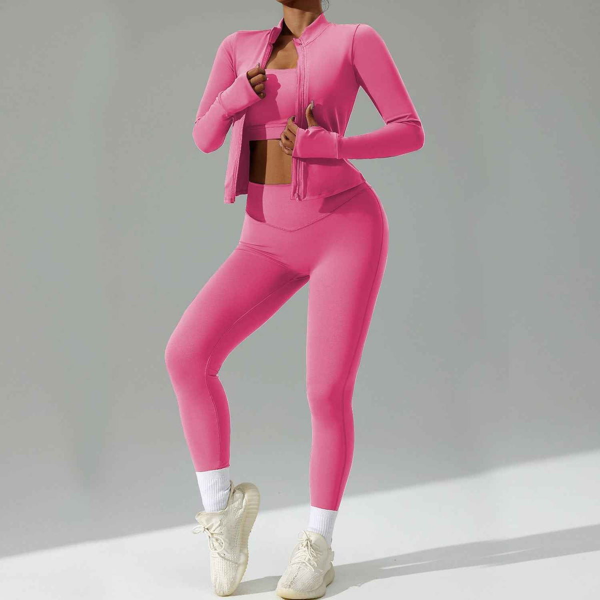 Three-Piece Running & Workout Set – Quick-Dry Sportswear with Cardigan-1