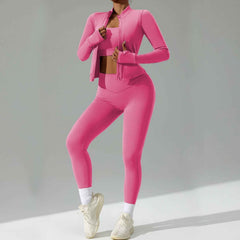 Three-Piece Running & Workout Set – Quick-Dry Sportswear with Cardigan-1