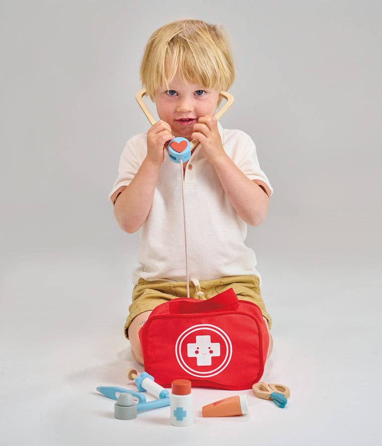 Mentari Toys Wooden My First Aid Kit - Pretend Play Doctor Set - Ages 3+-6