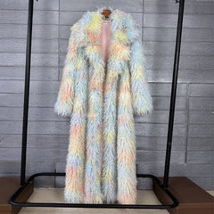 Women's Elongated Faux Fur Coat with Tailored Lapel-7