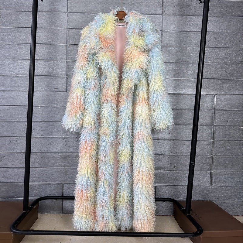 Women's Elongated Faux Fur Coat with Tailored Lapel-7