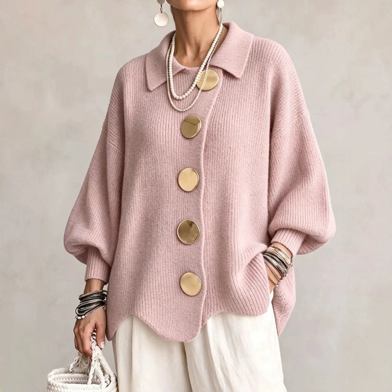Women’s Button-Down Knit Cardigan – Lapel Collar Long-Sleeve Loose-Fit Fall & Winter Sweater-8