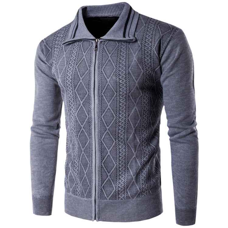 Men's Thickened Cotton Cardigan Zipper Lapel Sweater-2