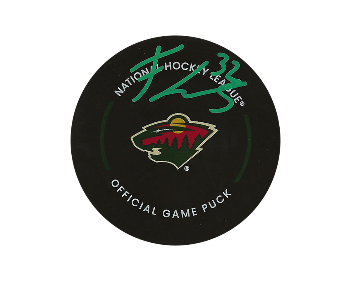 Filip Gustavsson Autographed Minnesota Wild Official Game Puck-1