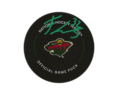 Filip Gustavsson Autographed Minnesota Wild Official Game Puck-1