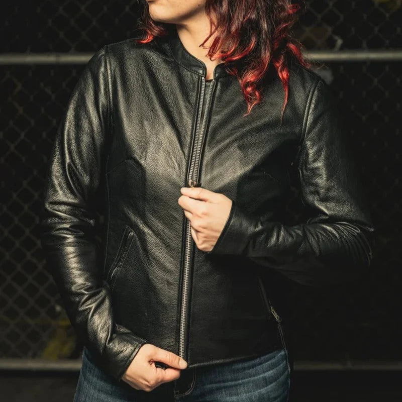 Women’s Motorcycle Leather Jacket. Lightweight Cowhide with Armor Pockets-1