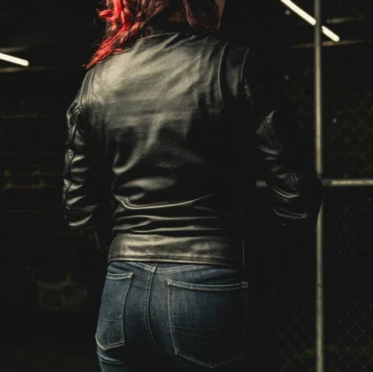 Women’s Motorcycle Leather Jacket. Lightweight Cowhide with Armor Pockets-2